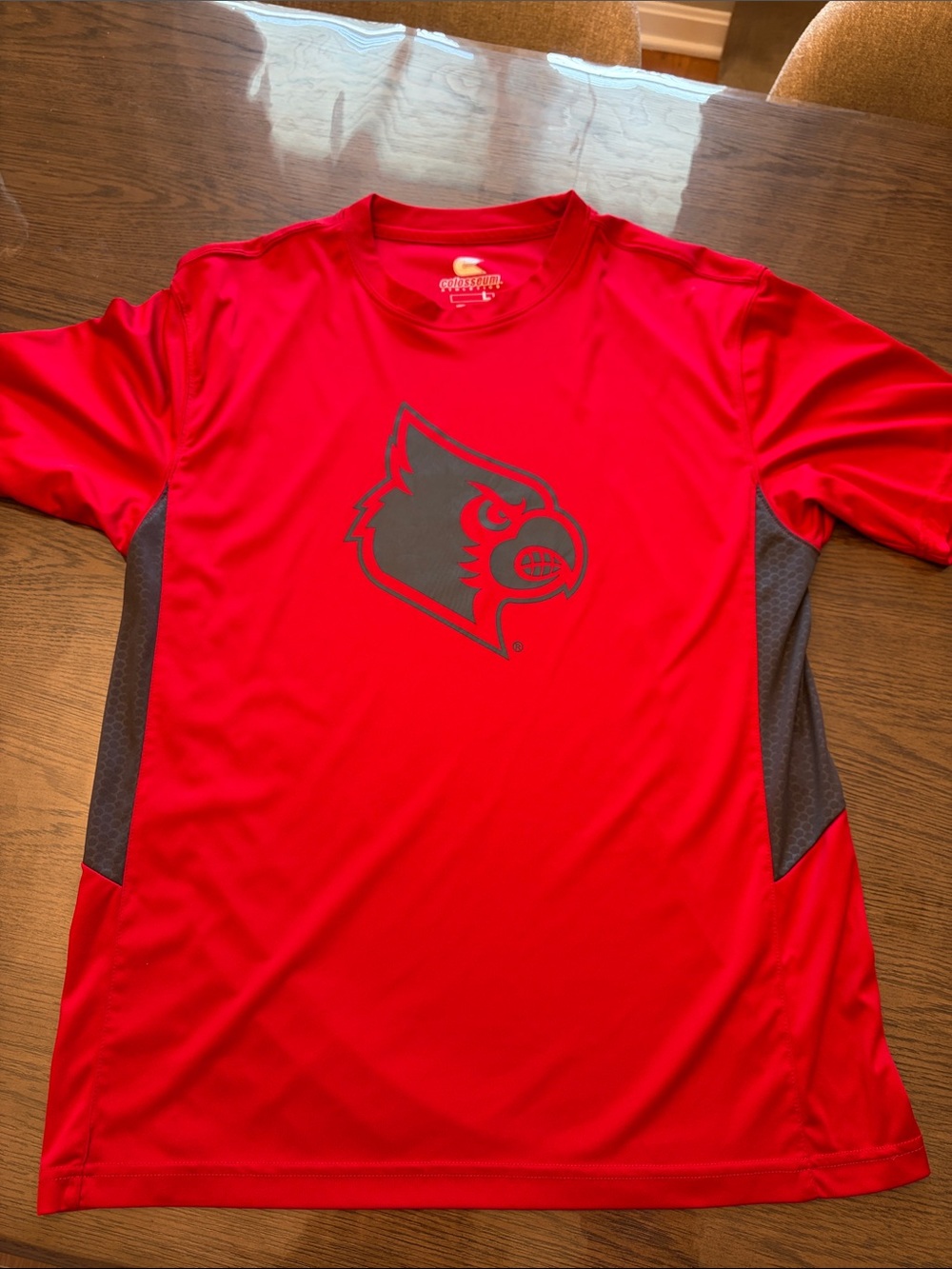Men's Red Athletic Crewneck Shirt with UofL Cardinal Logo